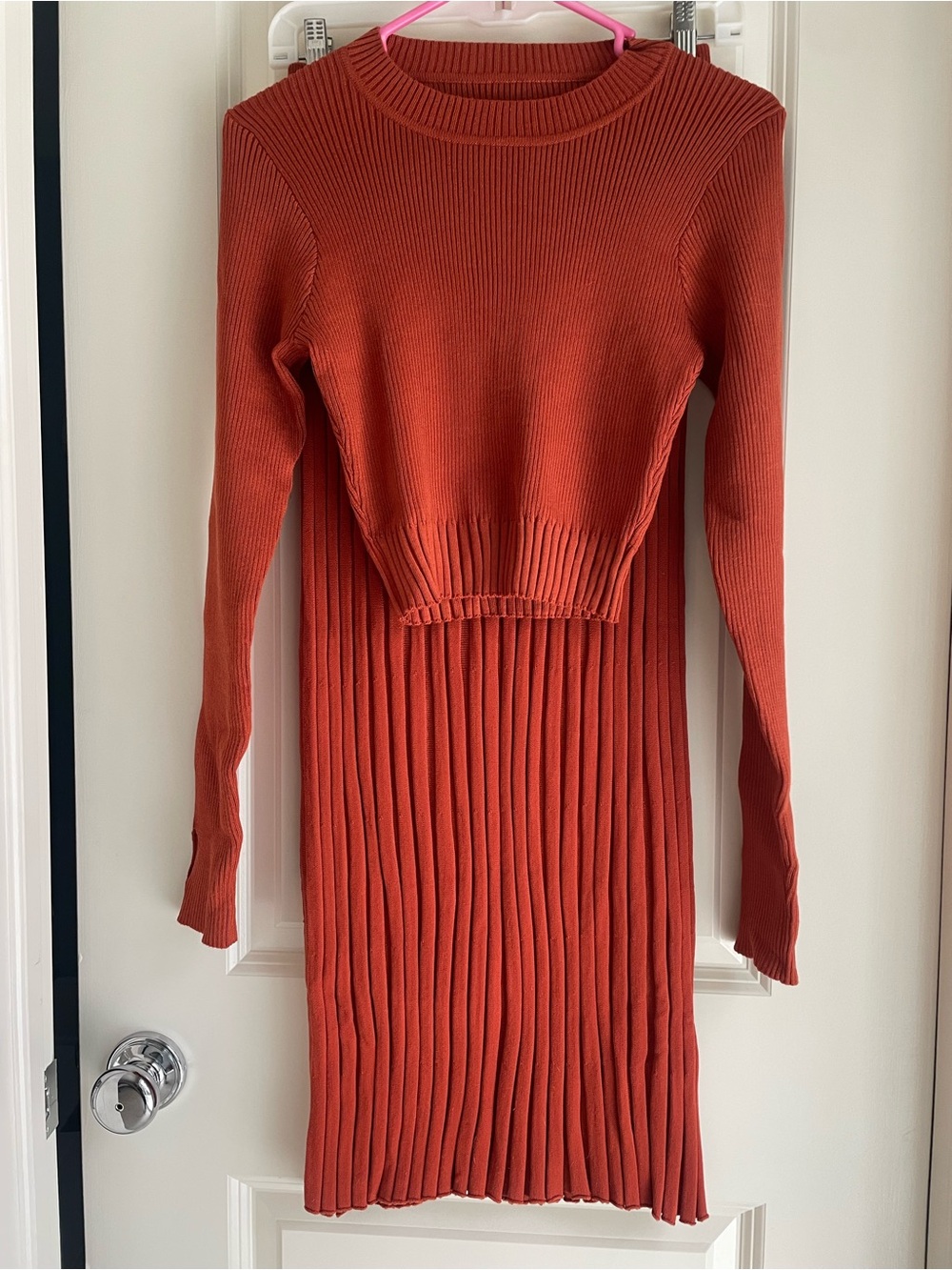 Rust Ribbed Knit Long Sweater/Maxi Skirt Set